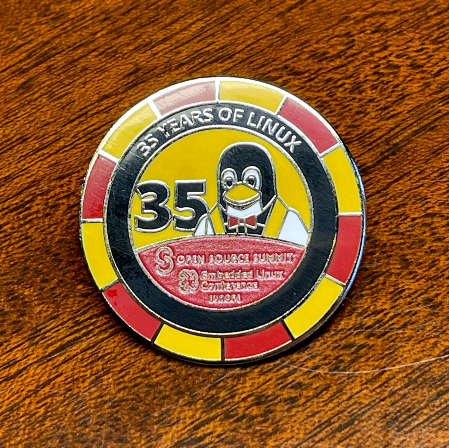 Enamel 35 years of Linux pin