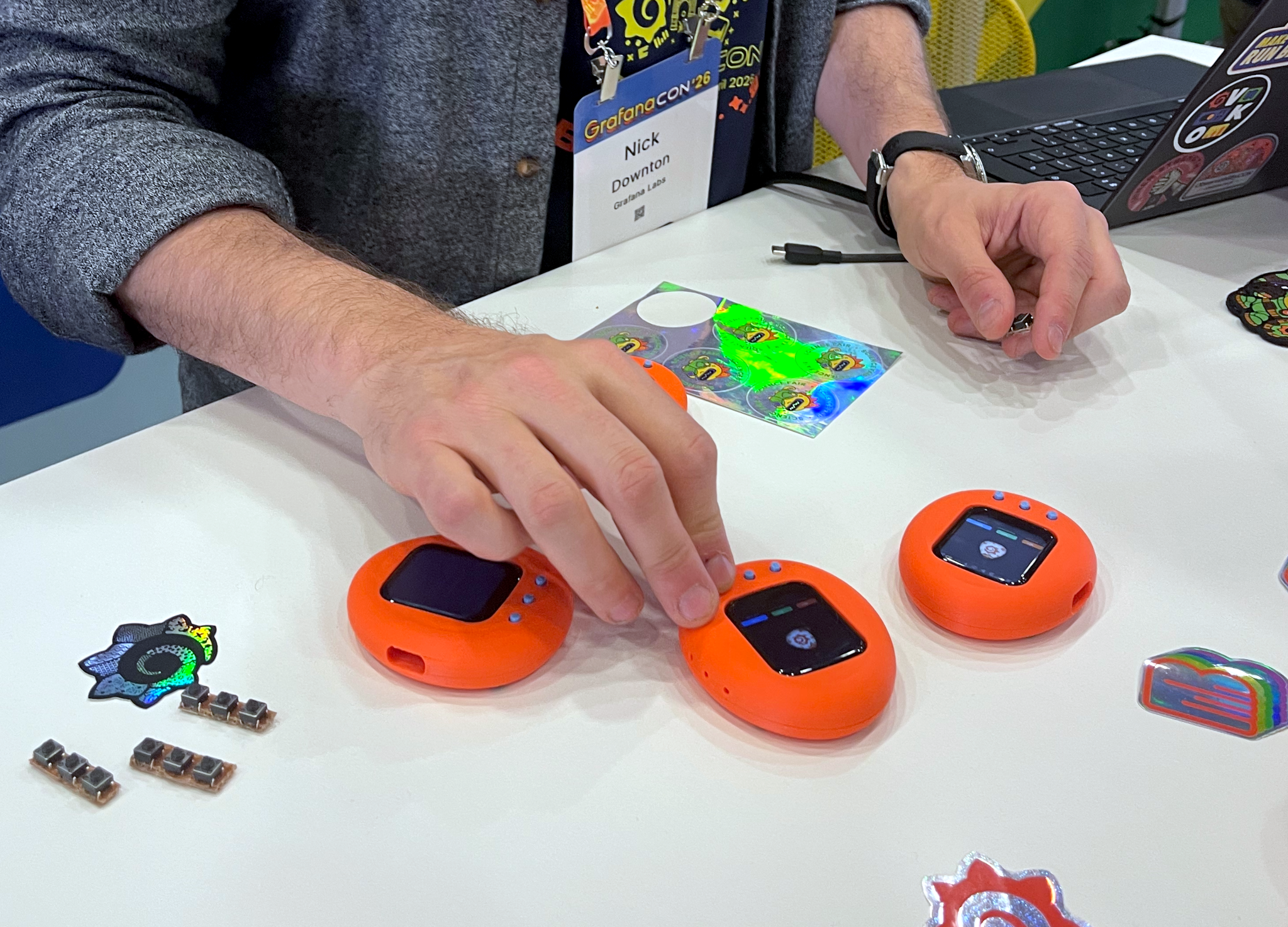 Several tamagrotchis on a table