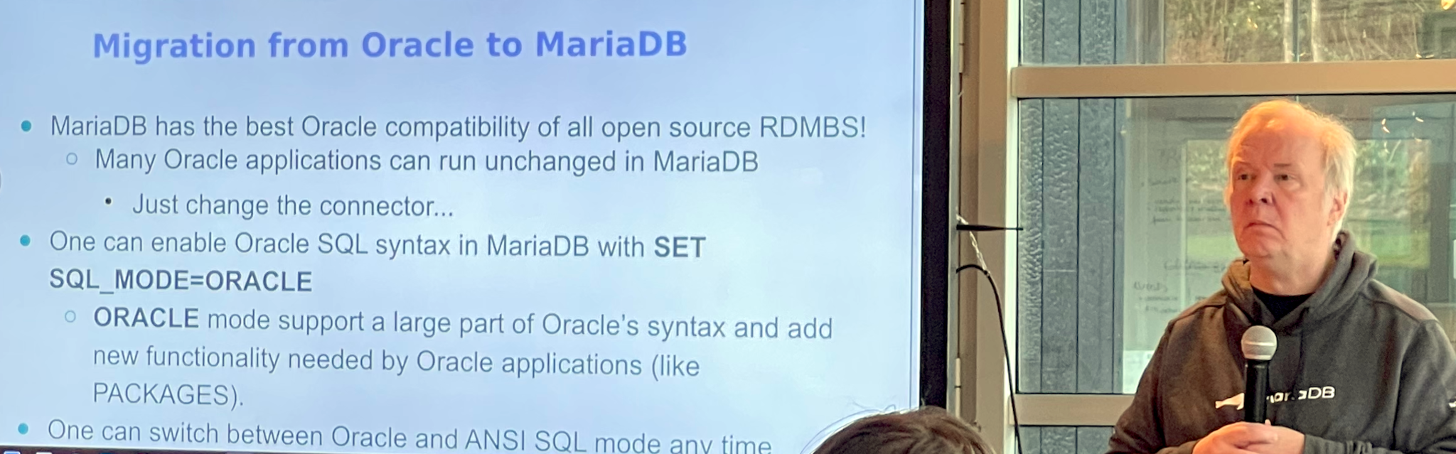 Monty talking about MariaDB and Oracle compatibility