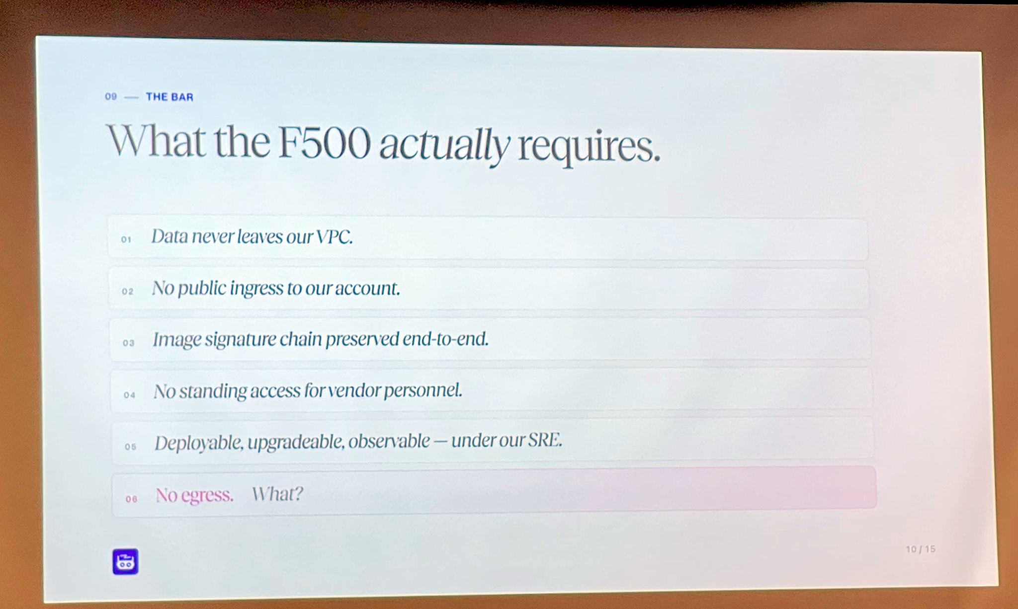 Slide listing needs of Fortune 500 companies