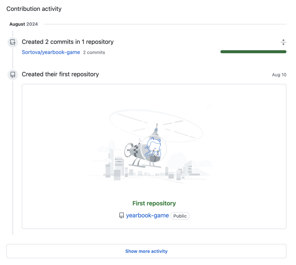 A screenshot of my GitHub page with a "first repository" image